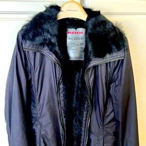 Prada mid length jacket with dyed goat fur lining